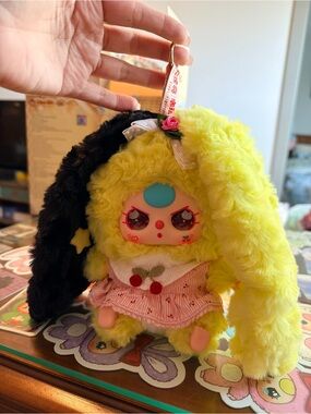 Plush Bunny Bag Charm — Neon Yellow with Black Ear lily rabbit in town